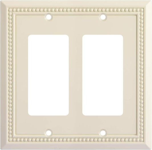 Henne Bery Sunken Pearls Heavy Duty Decorative Wall Plate Switch Plate Outlet Cover, Durable Solid Zinc Alloy (Double Decorator, Light Almond)