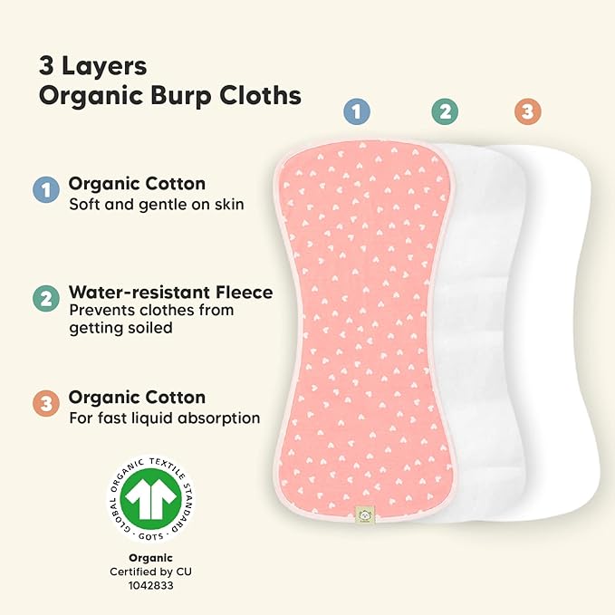 Organic Burp Cloths Baby Boy & Girl - 5-Pack Super Absorbent Cotton Burping Cloths for Babies, Soft & Plush Newborn Spit Up Rags, Infant Towels for Milk Spit Up, Unisex,Large 21" x 10"(Pink Dreams)