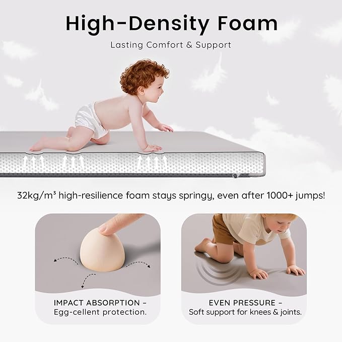 INNO STAGE Baby Play Mat 50x50 Inches, 1-Inch Thick Foam Play Mat for Babies & Kids – Extra Soft & Durable Padded Baby Mat for Floor, Non-Slip Crawling Mat for Playpen, Tummy Time, Yoga & Playroom