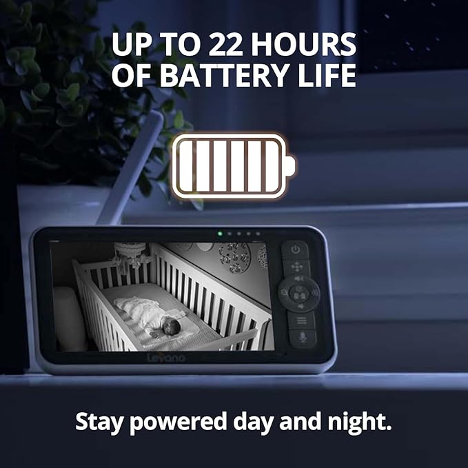 Levana Nala Video Baby Monitor, 5.5" 1080P Screen, 2 Night Vision PTZ Cameras, 22 Hour Battery Life, 5000mAH Battery, No WiFi, Two-Way Talk, 1000ft of Range Baby Cameras
