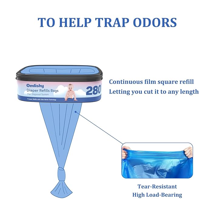 6 Pack Standard Square Bags Refill Compatible with Diaper Genie Compact, Select and Classic Pails, Max Odor Control, Disposal Bag Refills with Continuous Film, Hold Up to 280 Newborn-Sized Diapers