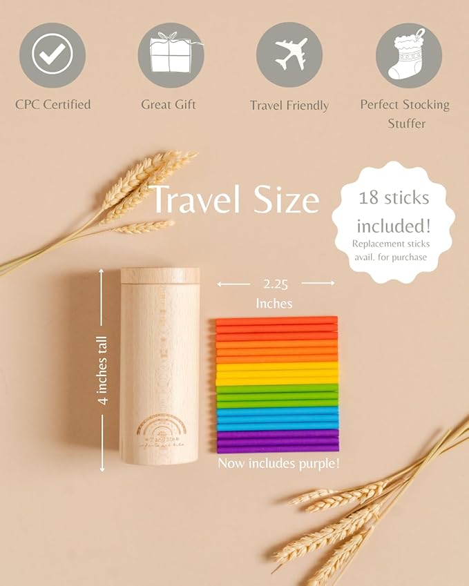 Sticks for Kids Travel Size, Montessori Toys for 1-3 Year Old, 1 Year Old Gift, Wooden Toddler Toys, Toddler Stocking Stuffer, Learning Toys for 1-3 Years