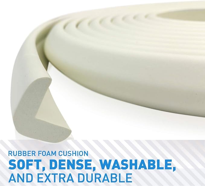 Furniture Edge and Corner Guards | 20.4ft Protective Foam Cushion | 18ft Bumper 8 Adhesive Childsafe Corners | Baby Child Proofing Set NonToxic and Safe for Table, Fireplace, Countertop | White