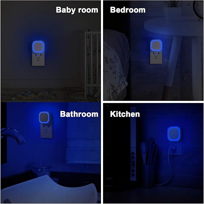 6 Pack Plug in Dimmable Night Light, Blue Nightlight, Auto Dusk to Dawn Sensor, LED Night Light, Soft Glow, Diffused Light for Bathroom, Hallway, Stairs, Kitchen, Bedroom