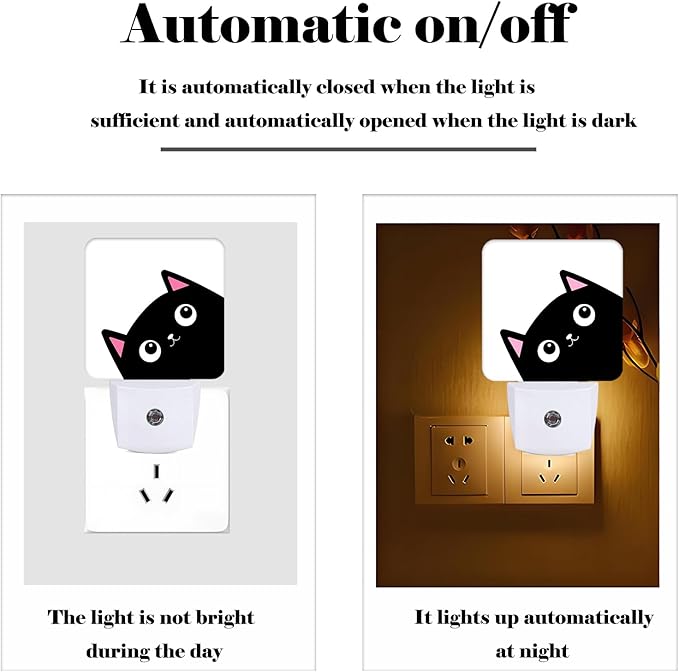 Black Cat Night Light,Plug Into Wall Decor for Stairway,Hallway,Kitchen,Dusk to Dawn Sensor Nightlights for Boys/Girls/Women/Men Room Gifts