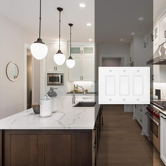 Modern Edge Decorative Wall Plate Switch Plate Outlet Cover, Durable Solid Zinc Alloy (Triple Decorator, White)