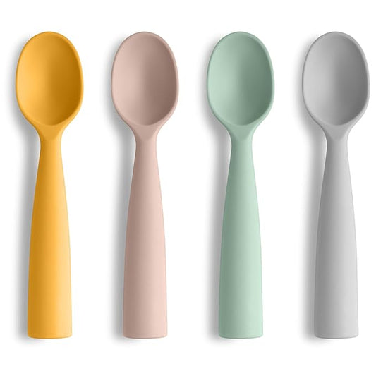 Vicloon Silicone Baby Feeding Spoons - 4 PCS First Stage for Infants, Ultra-Durable & Chewproof, Dishwasher Safe Baby Utensils