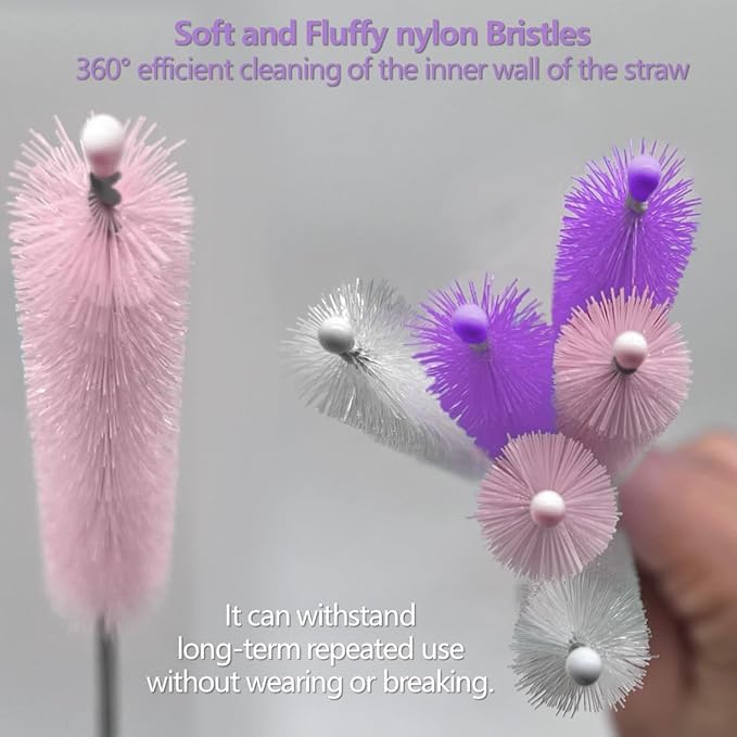 Straw cleaner brush straw brush for 40 oz stanley straw cleaner brush extra long 12 inch, Nylon Stainless steel small cleaning brush—Pink&Purple series