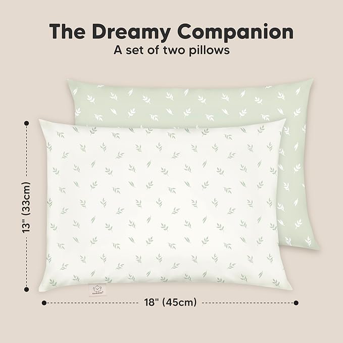 KeaBabies 2-Pack Toddler Pillow 13x18 - Soft Organic Cotton Kids Travel Bed Pillows for Sleeping, School, Nap, Machine Washable, Toddlers 2 to 5, Pillowcase Sold Separately (Herb)