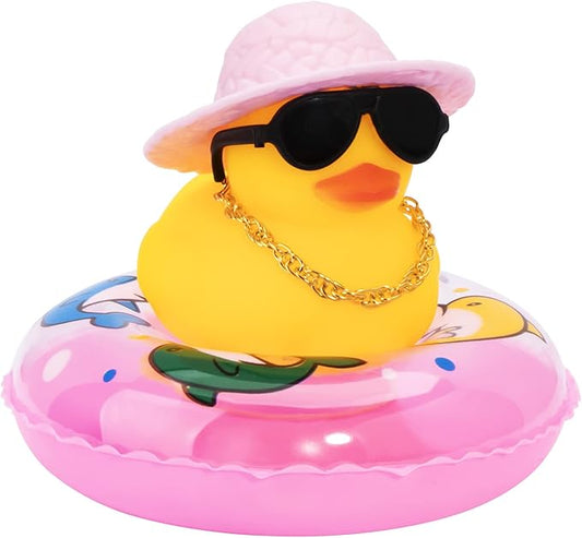 wonuu Car Rubber Duck, Yellow Duck Decoration Dashboard with Sun Hat Swim Ring Necklace Sunglasses for Car Dashboard Decorations