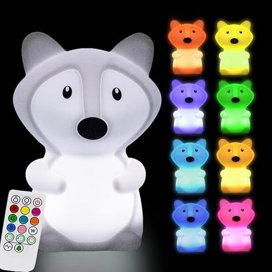 Large Fox Night Lights for Kids, Silicone Night-Light, Bedside lamp, 9 Colors Baby Sleep Light Children's Bed Bedroom Lamp for Toddlers/Boys/Girls/Adults/Bedroom/Outdoor/Camping/Gift - Large