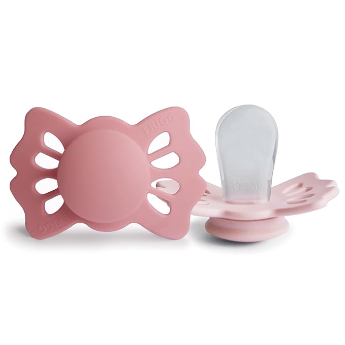FRIGG Lucky Symmetrical SilkySoft Silicone Baby Pacifier | Made in Denmark | BPA-Free (Cedar/Baby Pink, 0-6 Months)