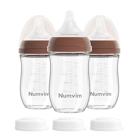 Natural Glass Baby Bottles Gentle & Extra Slow Flow, Newborn Breastfeeding Bottle with Anti Colic Nipple for 0 Months Babies, 3 Packs (Brown (5 Ounce), 1 Count (Pack of 3))