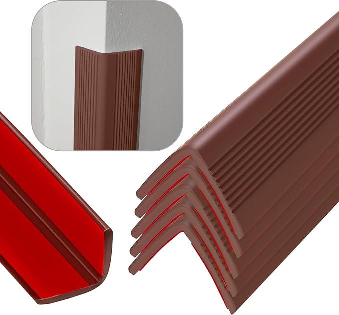Rubber Bond Wall Corner Guard Edge Protector, Baby Proofing Corner Guards | Self-Adhesive Furniture Edge Strips for Home & Office (Dark Brown, 5 Pack)