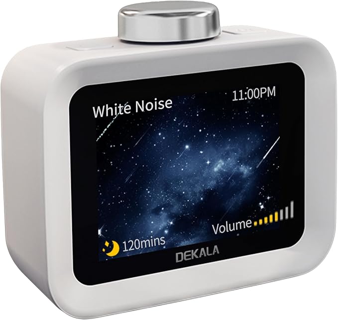 Dekala AuraDot White Noise Sound Machine for Sleep Temperature Humidity Monitor, 30 Non-Loop Soothing Sounds, Timer/Play All Night, Animationed Sleep Screen, 7-Day Programmable 4 Alarm Clock
