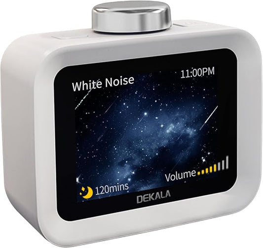 Dekala AuraDot White Noise Sound Machine for Sleep Temperature Humidity Monitor, 30 Non-Loop Soothing Sounds, Timer/Play All Night, Animationed Sleep Screen, 7-Day Programmable 4 Alarm Clock