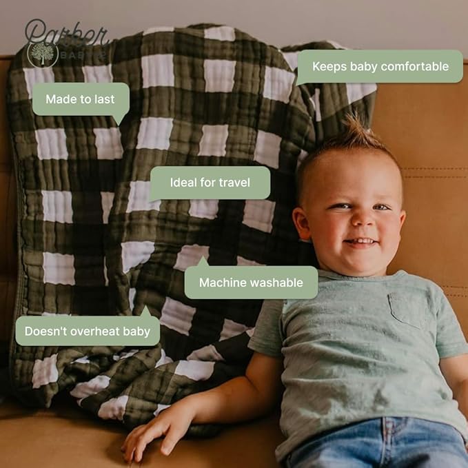 Parker Baby Muslin Blanket | 100% Soft Cotton Toddler Quilt & Baby Muslin Swaddle | Gender Neutral Design 47" x 47" Blanket