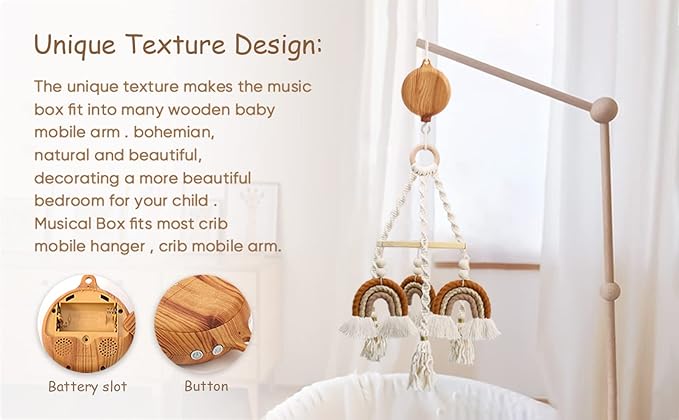 Baby Mobile Rotary Music Box Imitation Wood with Rotating Hook Crib Mobile Motor