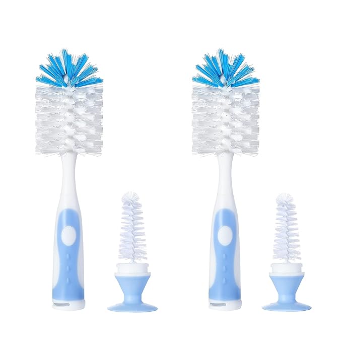 Chemimoso Multifunctional Cleaning Brush, Baby Bottle Brush, Bottle Brush Cleaner, Rotate The Suction Cup to Obtain The Small Bristle Brushes, Set X, Blue, Nylon and Nylon Brush