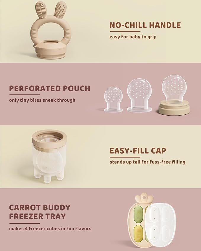 2 Packs Baby Fruit Feeder & Freezer Tray Combo, Push Pop Baby Food Feeder to Safely Introduce New Foods, Fresh & Frozen Food Silicone Feeder, 100% Food Grade, BPA Free