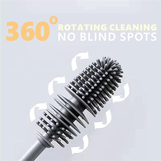 Silicone Bottle Brush,Silicone Bottle Cleaning Brush with Long Handle，be Suited to Cleaning Narrow Neck Containers, Vacuum Sports Bottle, Tumblers, Flask, Glassware (2 Pack, Black and White)