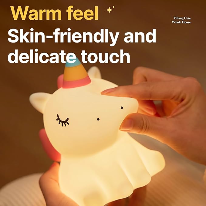 Night light for kids,Cute Unicorn Lamp, 3-Level Dimmable USB Rechargeable Lamp with Timer, Soothing Animal Toy for Nursery Bedroom Dorm Decor, Gift for Boys Girls Teens Adults (Birthday Christmas)