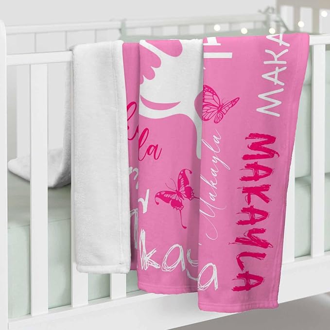 Personalized Baby Blanket for Girls Custom Birthday Blanket with Name Soft Pink White Text Pattern Personalized Name Blankets for Kids Daughter Granddaughter Friends on Birthday