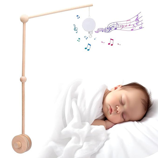 Baby Crib Mobile Arm Wooden Holder with Rotating Music Box Nursery Decor Attachment Safe Anti Slip Set for Baby Girls Boys Nursery Decor