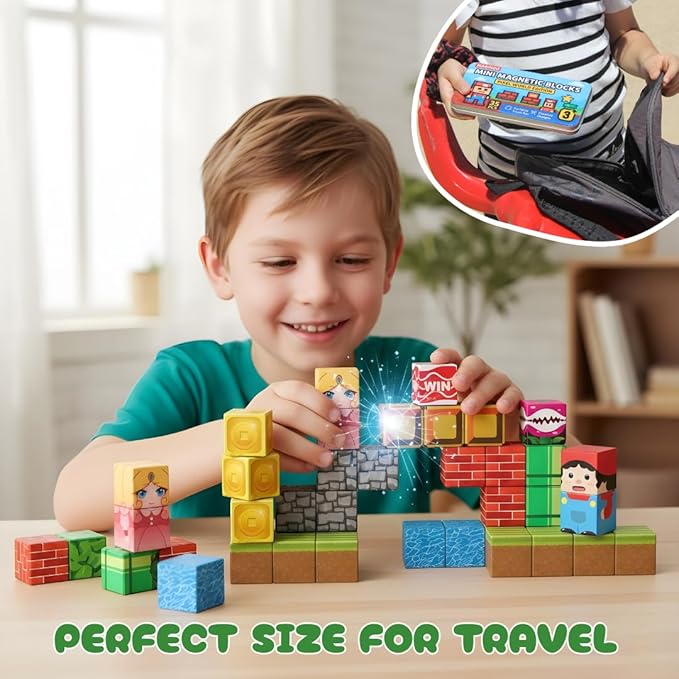 35PCS Pixel World Edition Mini Magnetic Blocks – Creative 3D Building Cubes, STEM Educational Travel Magnet Toy with Iron Box, Safe Learning Gift for Kids Ages 3–8, Boys & Girls