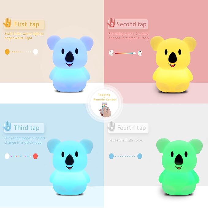 WHA&DARREN Large Koala Night Light for Kids,Cute Baby Lamp, Silicone Bedside Lamp,Portable Night Light for Kids Room, Rechargeable Animal Lights for Girls and Boys