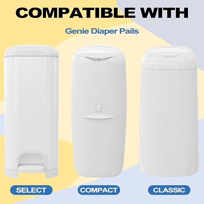 Standard Square Refills Disposal Bags Refill Compatible with Diaper Genie Compact, Select & Classic Pails — Holds Up to 280 Newbomn Diapers Per Refill, 7-Layer EVOH Film, Max Odor Control, 6 Pack