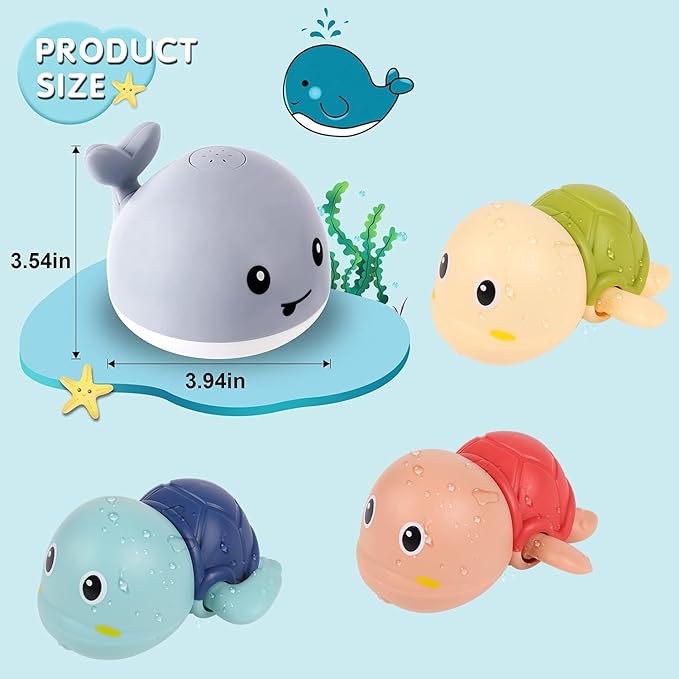 Gigilli Baby Bath Toys, Whale Bath Toy Sprinkler with Swimming Turtle Bath Toy, Bath Toys for Kids Ages 1-3 Toddler Baby 6-12-18 Months Christmas Stocking Stuffers Birthday 1 2 3 Year Boys Girls Gifts