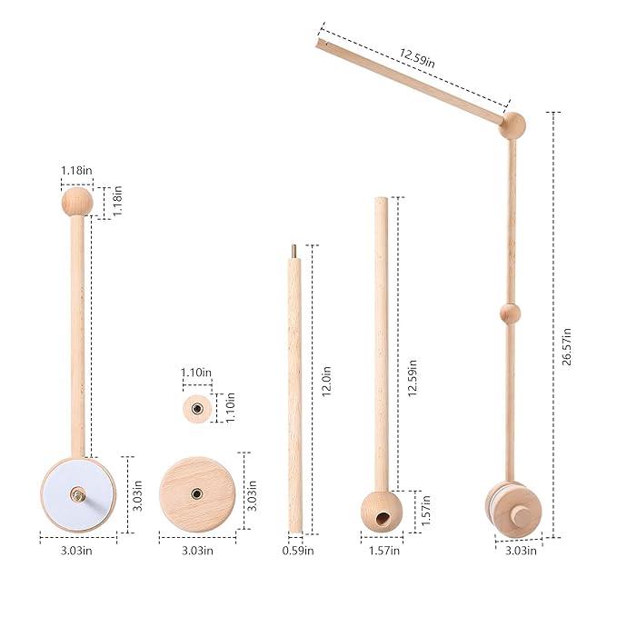 Baby Crib Mobile Arm Wooden Holder with Rotating Music Box Nursery Decor Attachment Safe Anti Slip Set for Baby Girls Boys Nursery Decor