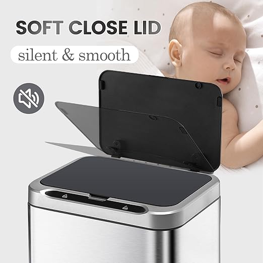 ELPHECO Stainless Steel Office Trash Can Motion Sensor Garbage Can Touchless Smart Trash Can Automatic Waste Bin for Kitchen, Office, Bathroom (Silver, 6.6 Gallons), 2AA