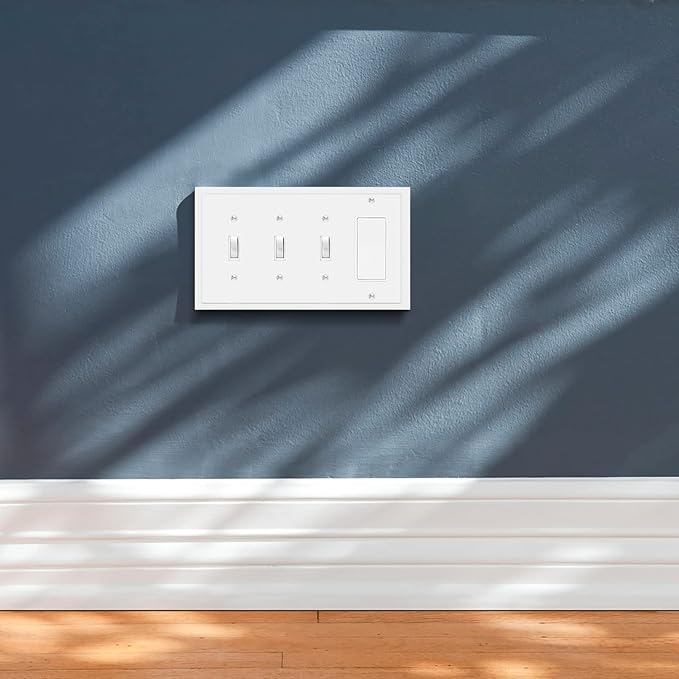 Henne Bery Modern Edge Decorative Wall Plate Switch Plate Outlet Cover, Durable Solid Zinc Alloy (Triple Toggle/Single Decorator, White)