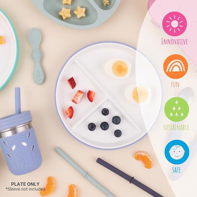 Elk and Friends Kids 7.8” Porcelain White Plates | Divided Plates | Suitable for Kids/Toddlers | Microwave & Dishwasher Safe | Non Slip | Snack Dishes | 2 Pack