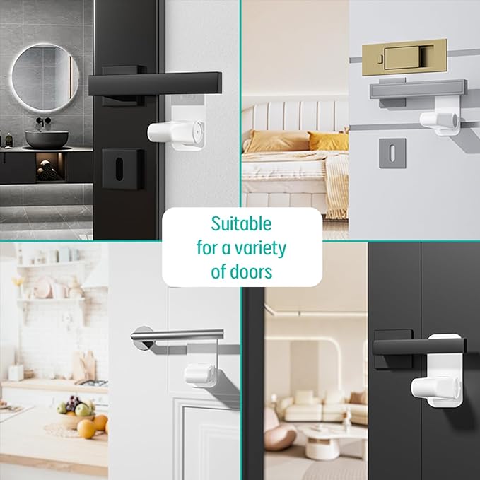 Door Lever Lock (2 Pack) - Prevents Toddlers from Opening Doors, 3M Adhesive, Durable ABS Door Handle Baby Proof - Easy One Hand Operation for Adults(White)