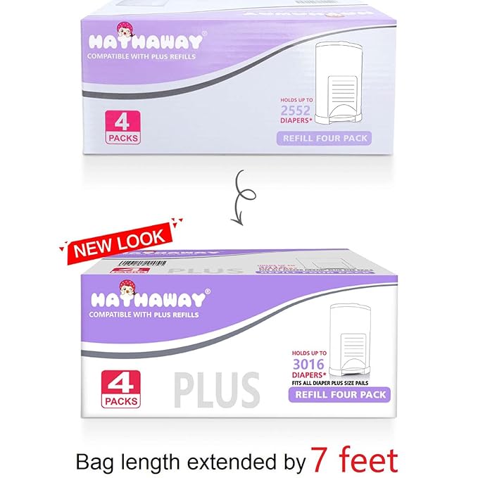Diaper Pail Refills Increased 30% length Compatible with Dekor Plus Diaper Pails Lavender Scent Holds up to 3016 Diapers (4 Pack)