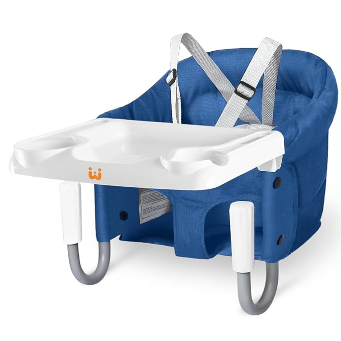MTWML Hook On High Chair with Tray,Portable Baby High Chair That Attaches to Table,Clip On Fast Table High Chair for Babies and Toddlers.Baby Feeding Seat for Table and Counter to Travel (Pure-Blue)