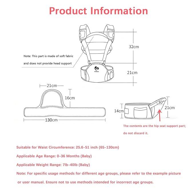 Baby Carrier, Bellababy Multifunction Baby Carrier Hip Seat (Ergonomic M Position) for 3-36 Month Baby, 6-in-1 Ways to Carry, All Seasons, Adjustable Size, Perfect for Shopping Travelling (Grey)