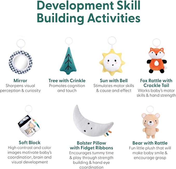 The Peanutshell Unisex Baby Play Gym & 7-in-1 Play Mat - Playmat Baby Toys 0-6, 6-12 Months Tummy Time Mat with Hanging Toys, Soft Padded for Newborns, Infants - Woodland