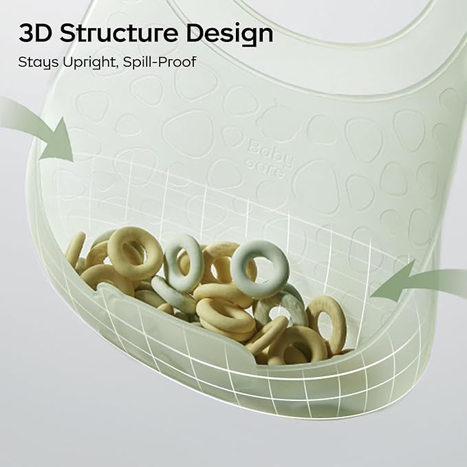 bc babycare Lightweight Silicone Baby Bibs with Adjustable Neck, Toddler Silicone Bibs with 3D Food Catcher Pocket, BPA-Free