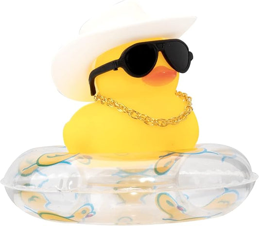 wonuu Car Rubber Duck, Yellow Duck Decoration Dashboard with Sun Hat Swim Ring Necklace Sunglasses for Car Dashboard Decorations