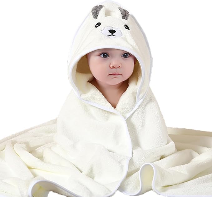 Hooded Baby Towels, 4 Packs Premium Soft Baby Bath Towels with Hood for Babies, Toddler, Infant - Ultra Absorbent, Baby Stuff Shower as Best Gifts for Boys and Girls (4Pack) (White Bear)
