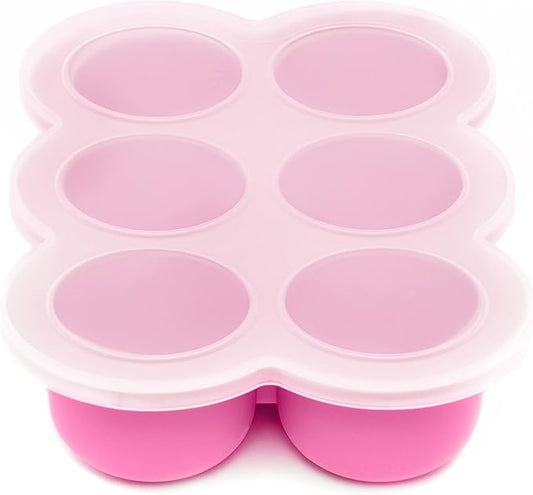 WeeSprout Silicone Freezer Tray with Clip on Lid Perfect Food Storage Container for Homemade Baby Food, Vegetable, Fruit Purees, and Breast Milk (Bright Pink, Six 3 Ounce Sections)