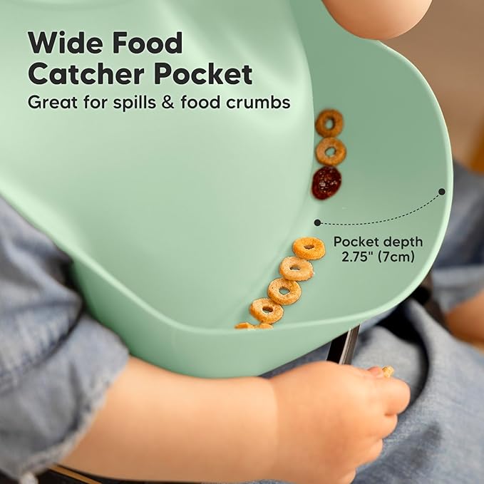 KeaBabies 2-Pack Silicone Baby Bibs for Eating - Sturdy Food-Grade Silicone Bibs for Babies Girl, Boy, Large Food Catcher, Clean & Put On Easily, Waterproof Toddler Feeding Essentials (Mellow)