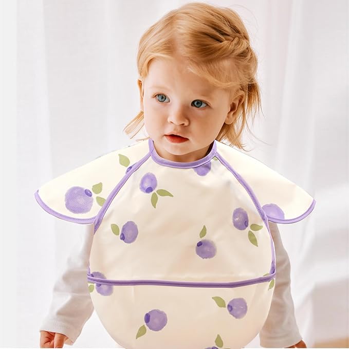 Feeding Bibs for Baby,3 Pack-Waterproof & Easy Clean Feeding Bibs for Toddlers & Infant,Reversible Pockets