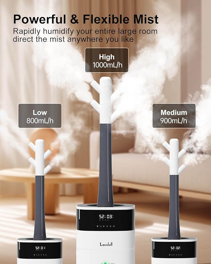 Cool and Warm Mist Humidifier Large Room, 5.3Gal/20L Humidifiers for Home 2500 sq ft, Air Humidifiers for Bedroom with Diffuser&Extended Tube, Whole House Humidifiers for Nursery Baby Plants