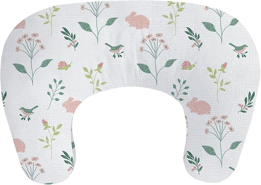 Little Grape Land Nursing Pillow, Soft 100% Cotton Breastfeeding Pillow with Breathable Muslin Removable Cover,Pink Bunny Breast Feeding Pillows for Babies 0-12 Months with Protective Zipper