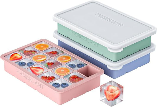 Silicone Ice Cube Tray 3 Pack, HANCELANT Ice Cube Mold, Ice Trays for Freezer with Lid for Whiskey, Baby Food, BPA Free, Easy Release